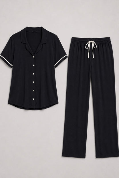 Pijama americano feminino lisboa preto — foto somente do produto, sem modelo