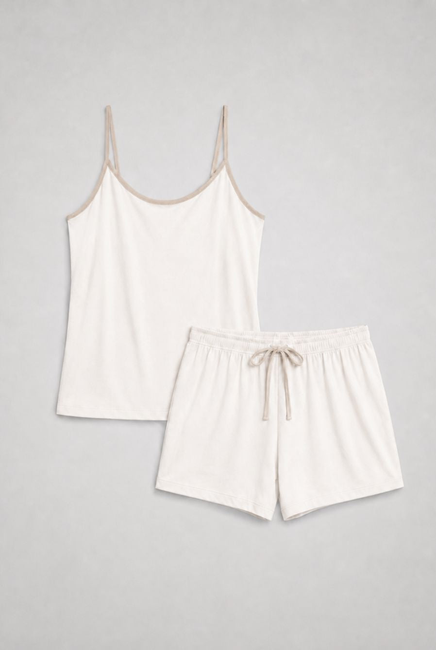 Pijama feminino conjunto aurora bege — foto somente do produto, sem modelo