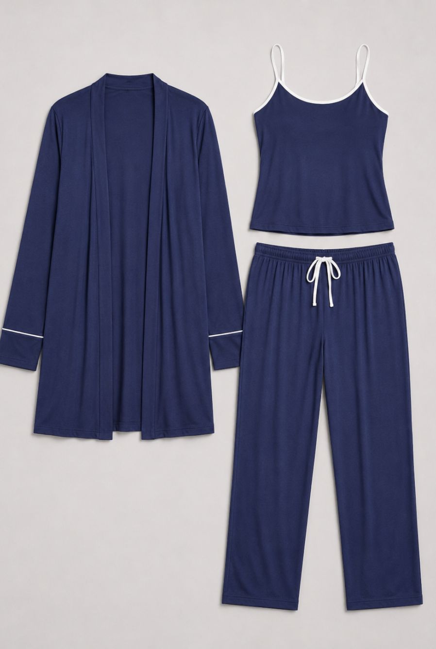 Pijama feminino conjunto trio milan azul marinho — foto somente do produto, sem modelo