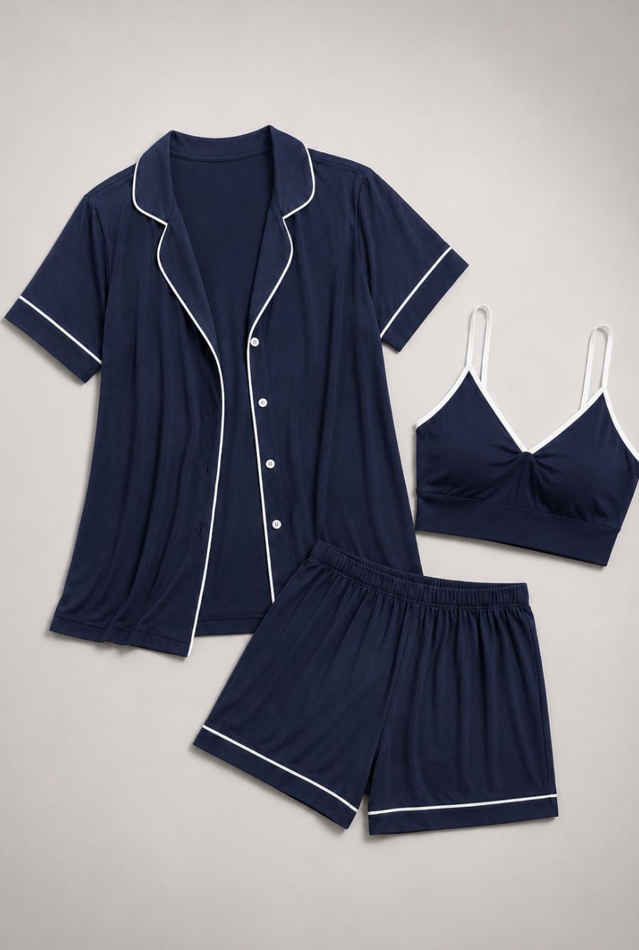 Pijama feminino conjunto trio valen azul marinho — foto somente do produto, sem modelo