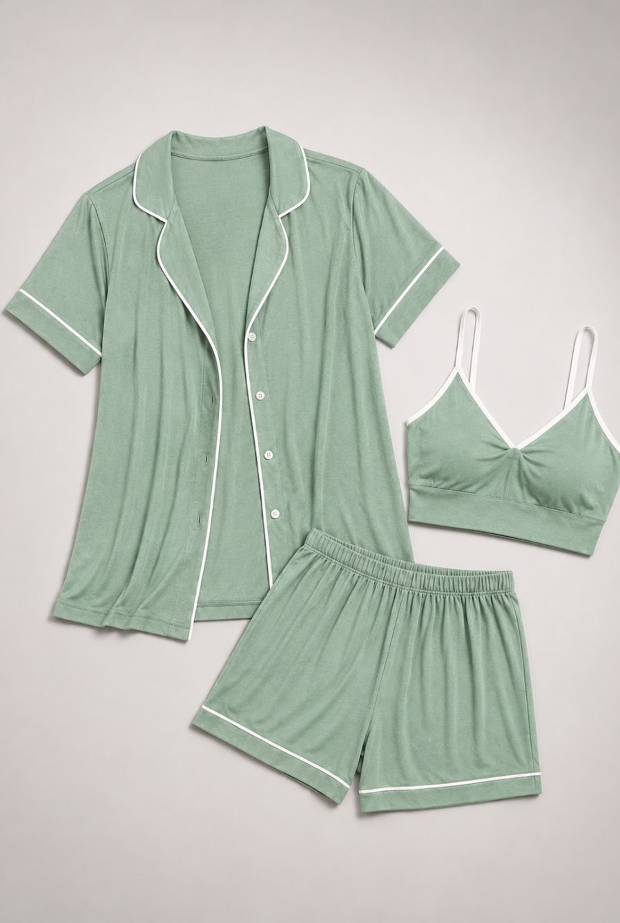 Pijama feminino conjunto trio valen verde mint — foto somente do produto, sem modelo